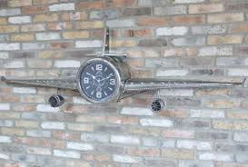 Large Silver Metal Aeroplane Wall Clock