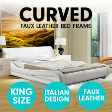 king size faux leather curved bed frame
