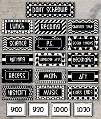 Bold And Modern Black White Class Daily Schedule Pocket Chart Cards Editable