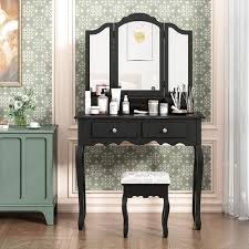 makeup vanity table with mirror wooden
