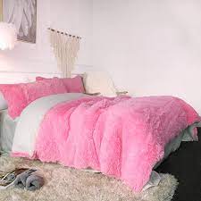 pink fluffy bedding set faux fur