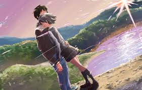 Whether you cover an entire room or a single wall, wallpaper will update your space and tie your home's look. Wallpaper Landscape Romance Anime Hugs Two Kimi No Va On Your Name Images For Desktop Section Prochee Download