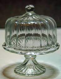 Ribbed Glass Cake Plate W Dome Cover