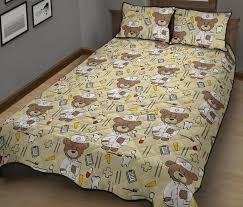 nurse teddy bear pattern print bed set
