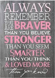 You're braver than you believe, and stronger than you seem, and smarter than you this quote, being spoken by a fictional character, might seem a little less weighty than might this quote is urging us to remember, even as the reader, that we truly are braver, stronger and. Amazon Com Beross Always Remember You Are Braver Than You Believe 6 X 8 5 Inch Inspirational Gifts Positive Wall Plaque Saying Quotes For Birthday Gifts For Girl Sister Mom Women Everything Else