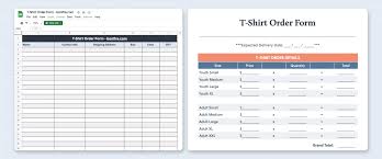 free t shirt order form template excel
