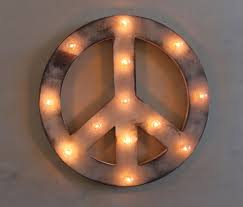 Peace Sign Vintage Marquee Lighted Wood
