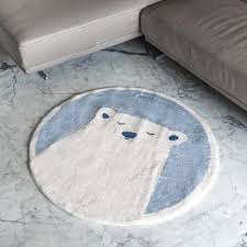 blue round panda hand tufted rug