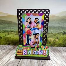 wooden happy birthday photo frame for