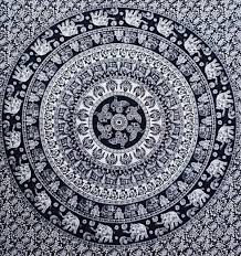 Hippie Mandala Tapestry Black And White