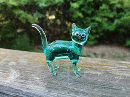 Glass Cat Figurine Hand Blown Glass Cat