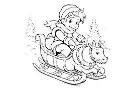 boy riding on sleigh coloring page