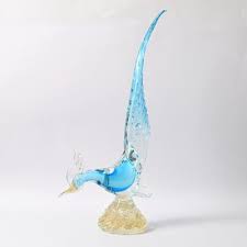 Vintage Blue And Gold Murano Glass Bird