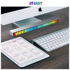 Thanh đèn LED cảm ứng cao cấp kim loại nguyên khối theo mức độ âm nhạc,  bằng giọng nói, trang trí bàn máy tính HT-Light
