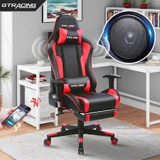 lucklife red gaming chair with footrest bluetooth speakers ergonomic high back video game chair leather desk chair