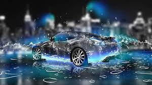 luxury sports car splashed by
