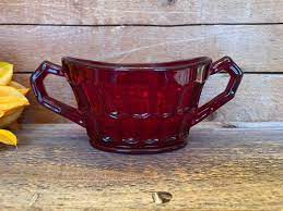 Vintage Ruby Red Glass Open Sugar Bowl
