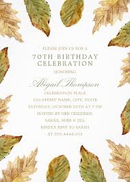 Fall Leaves 70th Birthday Invitations Watercolor Frame