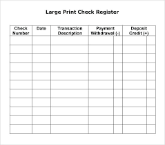Printable Check Register Checkbook Ledger Organization Bank