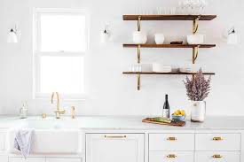 Wood Kitchen Shelves With Brass