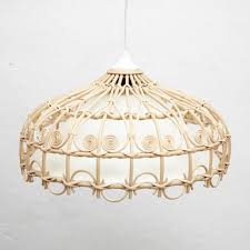 Rustic Rattan Ceiling Lamp 1980s For