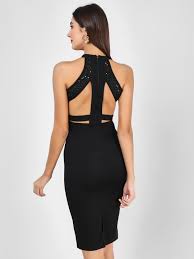Buy Ax Paris Black Embellished Halter Neck Bodycon Dress For