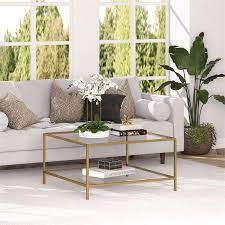 Square Brass Coffee Table With Glass