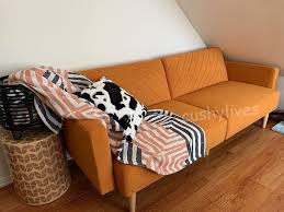 Midcentury Orange Velvet Futon Sofa