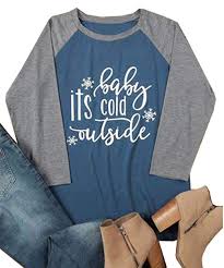 Alltb Plus Size Baby Its Cold Outside Christmas T Shirt Womens 3 4 Sleeve Snowflake Print Baseball Tee Shirt