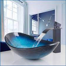 Blue Hues Waterfall Wash Basin Glass