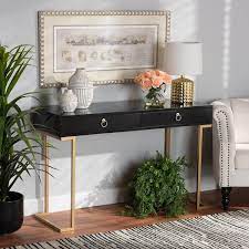 Gold Rectangle Wood Top Console Table