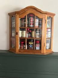 Spice Curio Hanging Oak Wall Cabinet