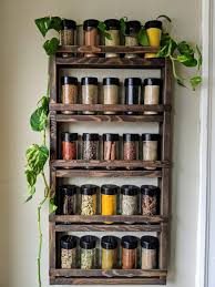 Wall Spice Rack Wooden Shelf Kitchen