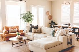 neutral living room white couch