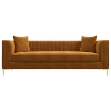 Ashcroft Furniture Co Kali 91 In W Square Arm Velvet Mid Century Modern Style Sofa Couch In Cognac Brown Seats 3