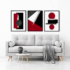 Set Of 3 Red And Black Wall Art Red