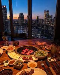 traditional korean bbq with a view of
