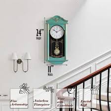 Clockswise Large Vintage Grandfather Wood Looking Plastic Pendulum Wall Clock For Living Room Kitchen Or Dining Room Large Blue With