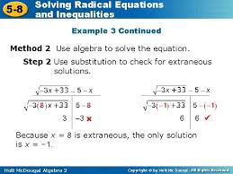 Solving Radical Equations 5 8 And