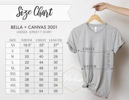Size Chart Bella Canvas 3001 Tshirt