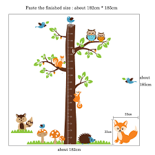 Us 8 92 20 Off Cartoon Animals Squirrel Height Scale Tree Height Measure Wall Sticker For Kids Rooms Growth Chart Nursery Room Decor Wall Art In
