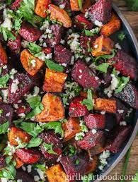 roasted beets and sweet potatoes