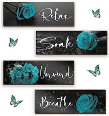 4 Pieces Teal Wall Decor Bathroom