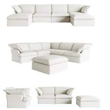 163 In L Shaped Overstuffed Down Filled Comfort Linen Flannel 5 Seat Modular Sectional Sofa With Ottoman White