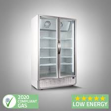 glass double door display freezer