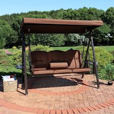 Steel Porch Swing With Brown Cushions