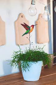 Stained Glass Hummingbird Garden Stake