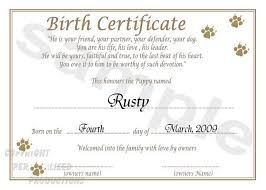 Puppy Birth Certificates Birth Certificate Template Dog