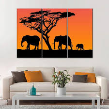 3 Elephants Wall Art Sunset Wall Art