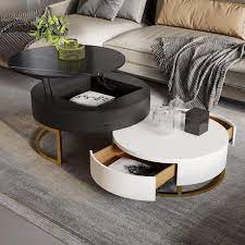 black round lift top wood coffee table